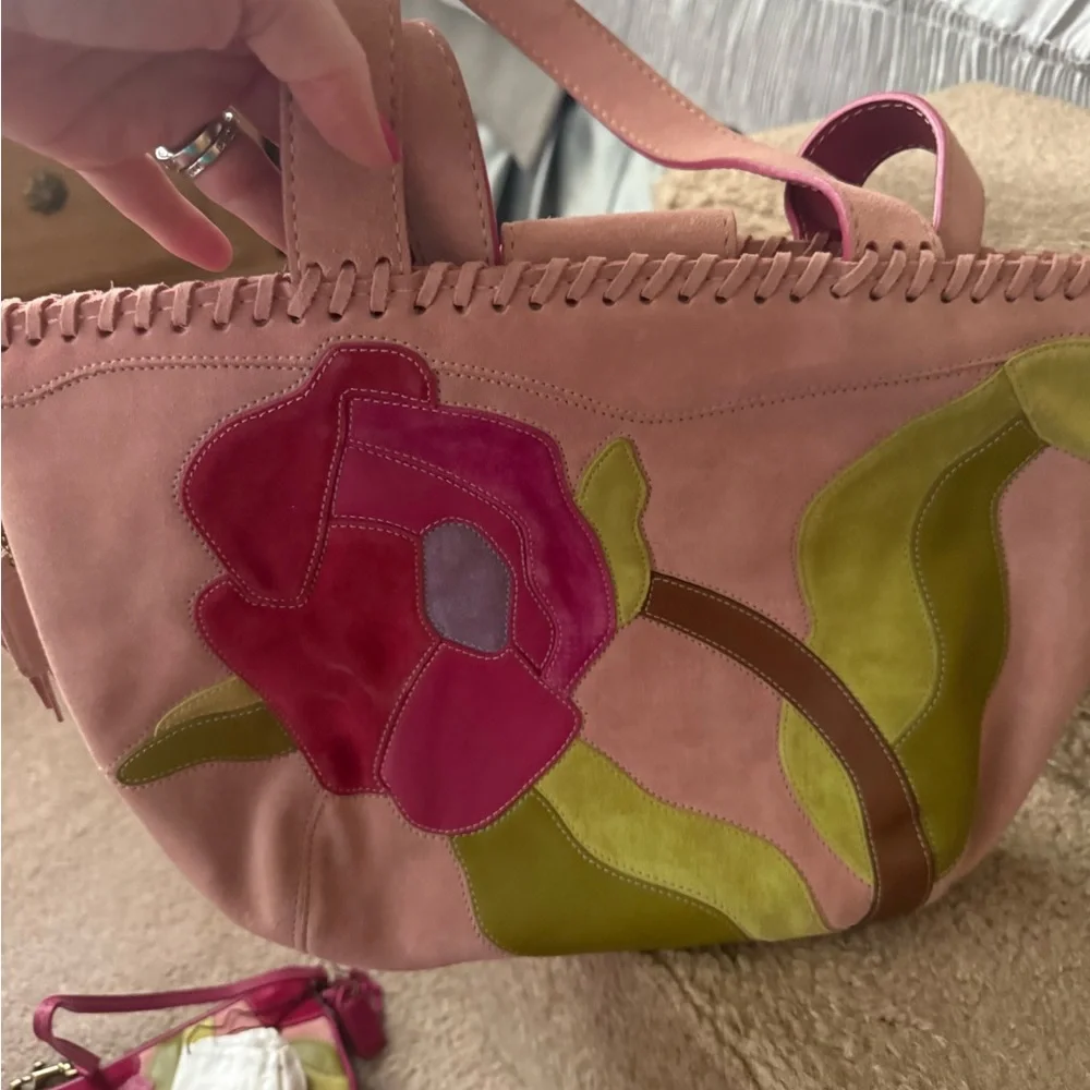 Coach Pink and Green Floral Satchel and Clutch - Picture 15 of 16